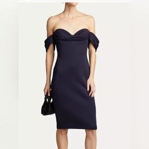 Badgley Mischka Navy Scuba Off the Shoulder Dress